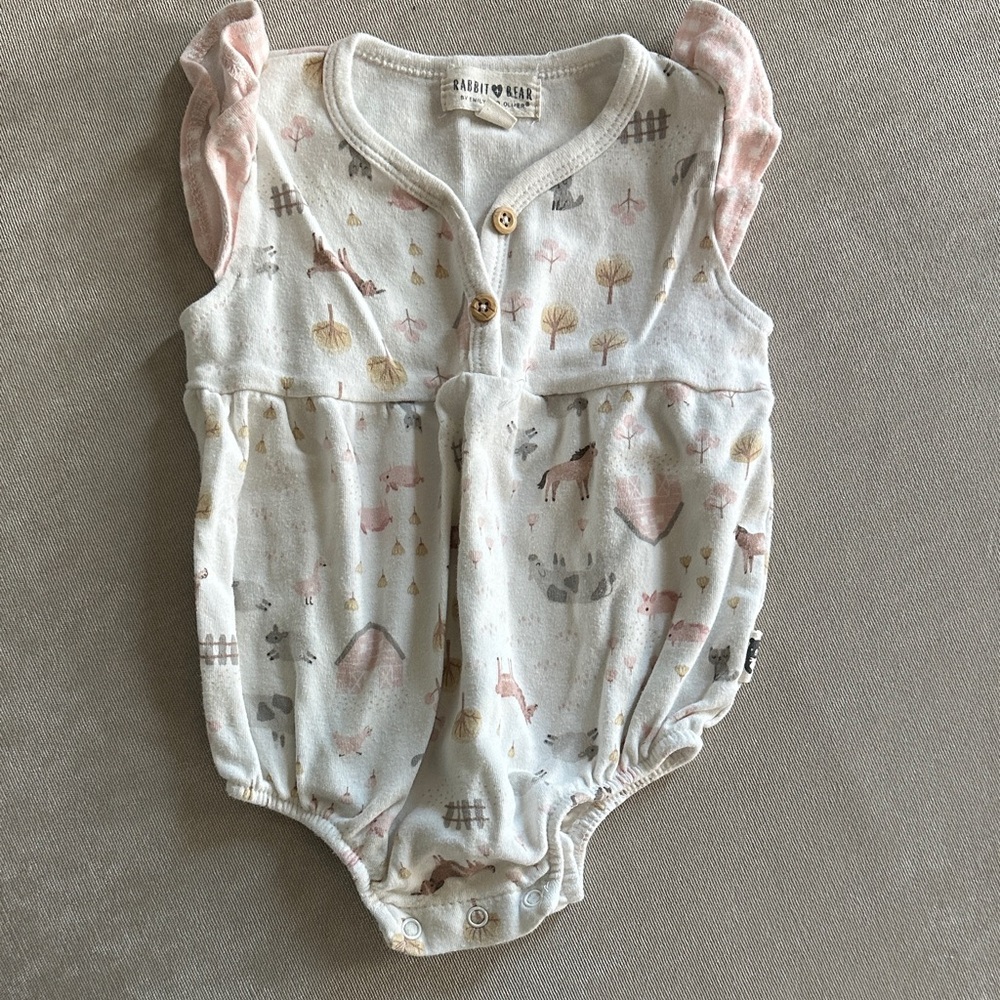 ⭐️ $2 ADD ON⭐️ Rabbit Skins Infant Romper with Animal and Tree Design